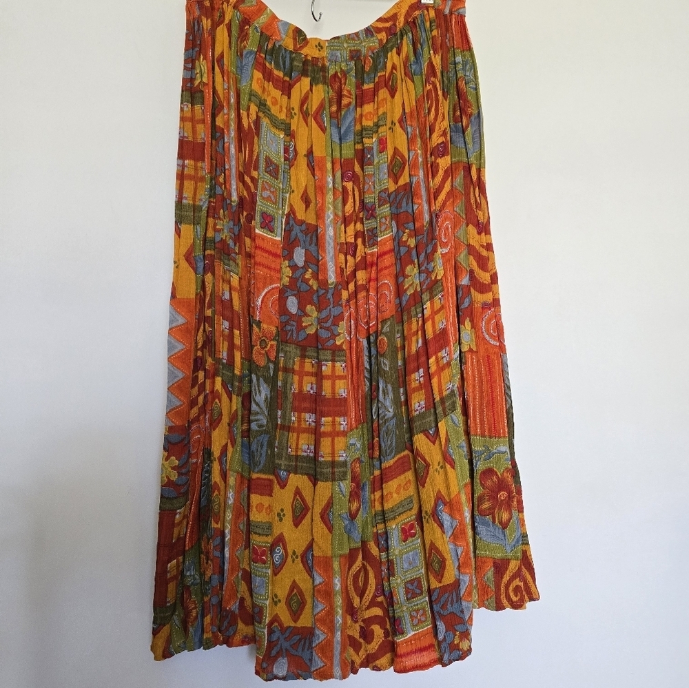 Kaktus Plus Vintage Boho Broomstick Midi Skirt - Orange Floral 1X - Picture 10 of 10